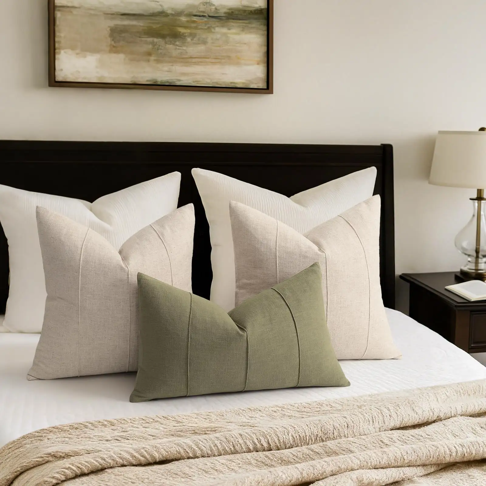 Decorative Cotton-linen Solid-color Striped Cushion Cover