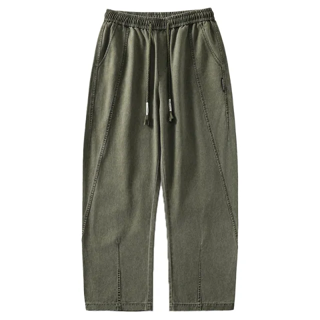 Retro Washed Distressed Drawstring Elastic Waist Jeans Green - Shop at LoveMi