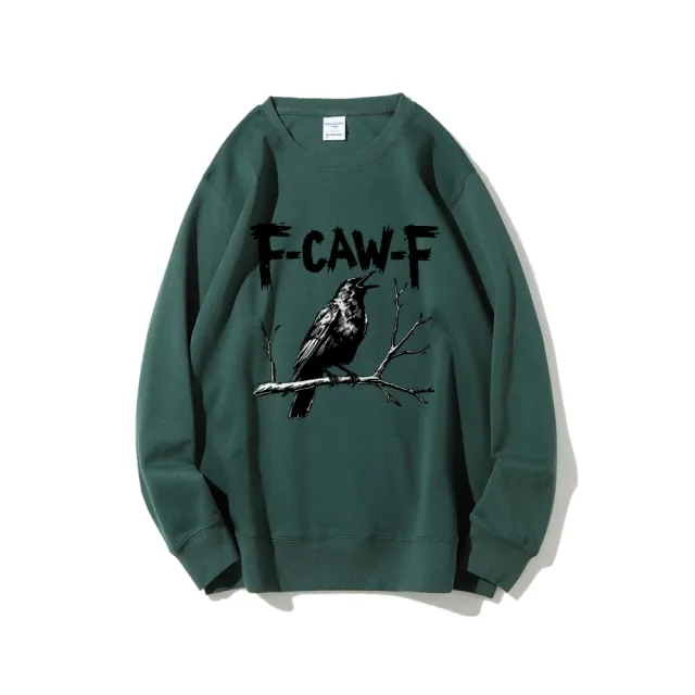 Crow Pattern Printing Autumn New Loose Daily Leisure Men's Women's Pullover Green - Shop at LoveMi