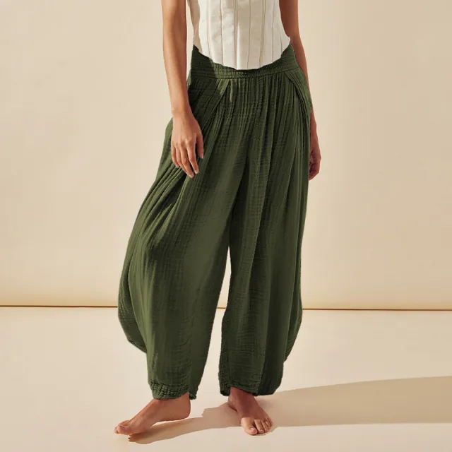Pure Color Slimming Flab Hiding Straight Casual Pants Drape Champray Army Green - Shop at LoveMi