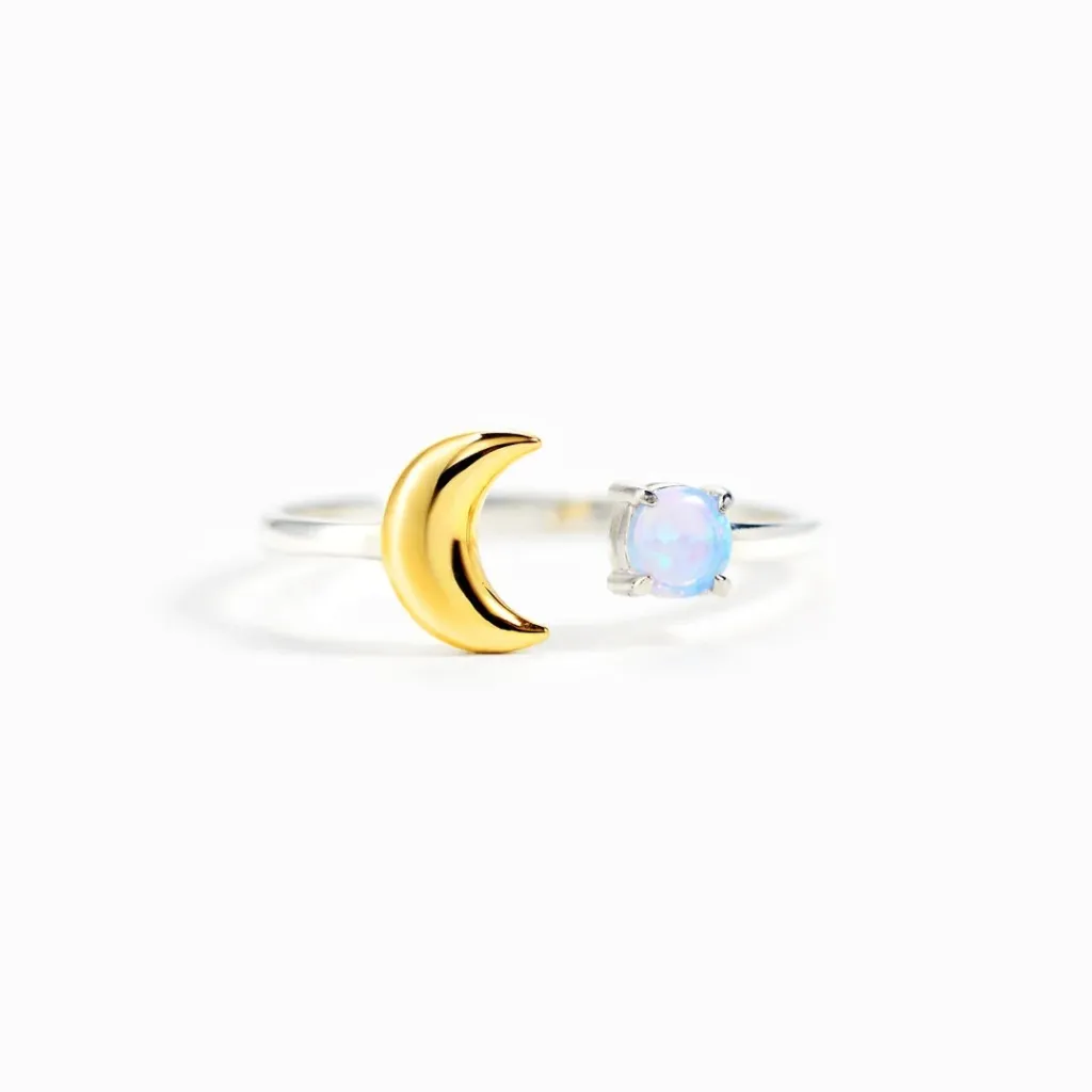 Minimalist Star And Moon Two-tone Ring - White Gold Color