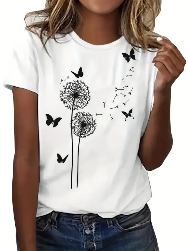 Women's Round Neck T shirt 3d Dandelion Pattern Digital Printing Women's Clothing Xl01319 - Shop at LoveMi