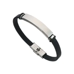 Design Sense Niche Accessories Leather Stainless Steel Couple Bracelet - Silver - View 1