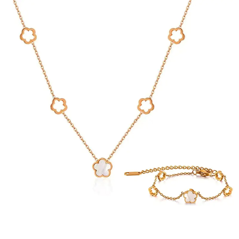 White Shell Five-leaf Flower Titanium Steel Necklace For Women