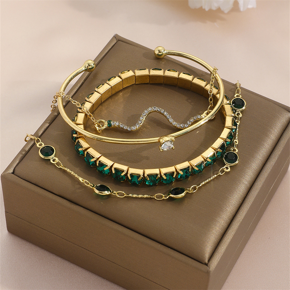 4pcs Bracelet Suit Fashion Green Grandmother Diamond Stretch Bracelet Women's Set - Image 6