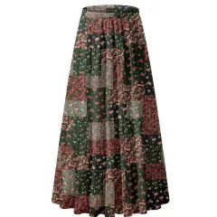 Women's Chiffon Elastic High Waist Pleated A Line Flared - Flower231 - View 1