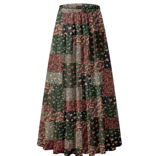 Women's Chiffon Elastic High Waist Pleated A Line Flared Flower231 - Shop at LoveMi
