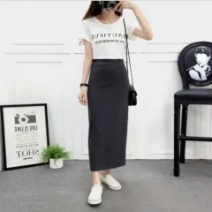 Straight One Step Sheath Elastic Plus Size Skirt - Grey - View 1