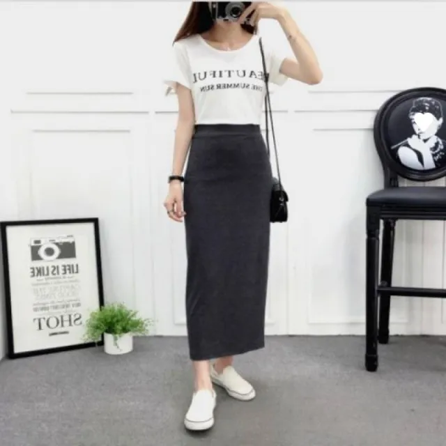 Straight One Step Sheath Elastic Plus Size Skirt Gray - Shop at LoveMi