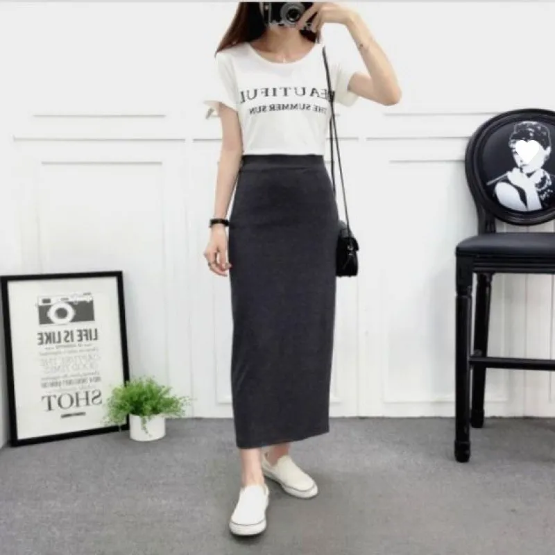Straight One Step Sheath Elastic Plus Size Skirt - Grey