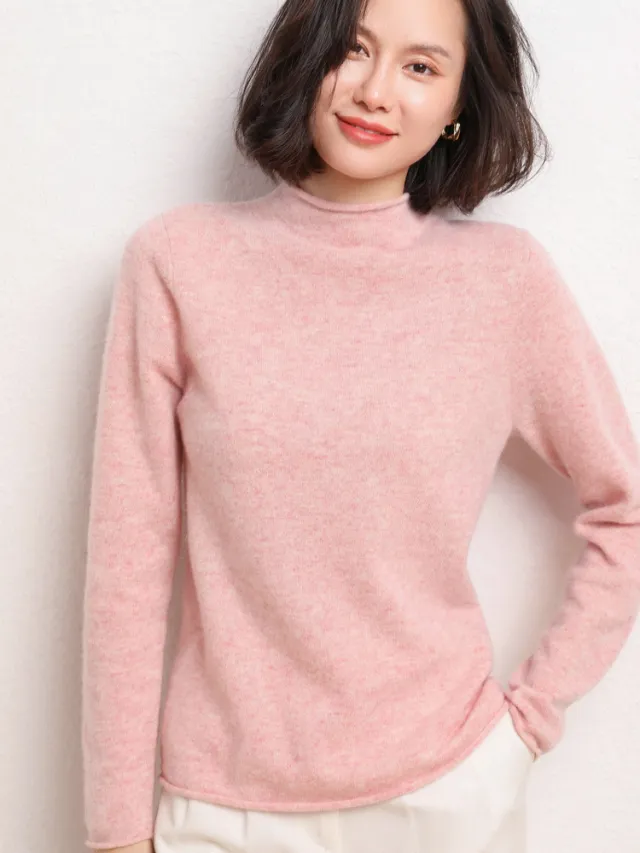 New Simple Half Collar Cashmere Sweater Loose Women's Sweater Pink - Shop at LoveMi