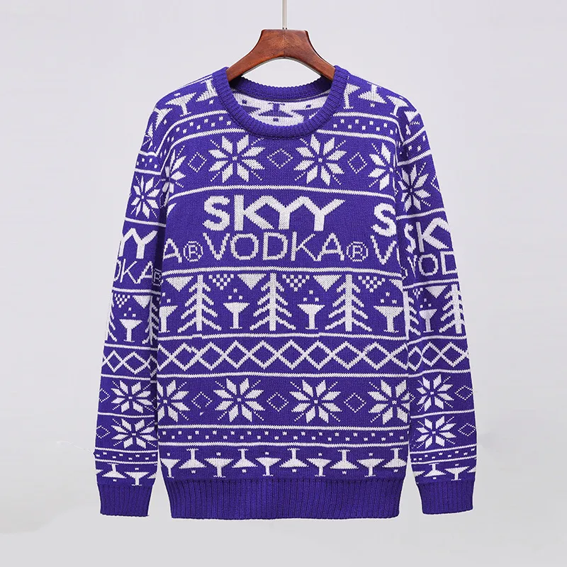 Men's Fashion Casual Long Sleeve Round Neck Christmas Sweater - Sapphire Blue