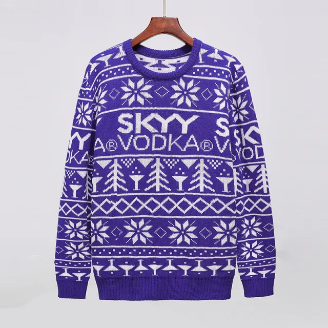 Men's Fashion Casual Long Sleeve Round Neck Christmas Sweater Sapphire Blue - Shop at LoveMi