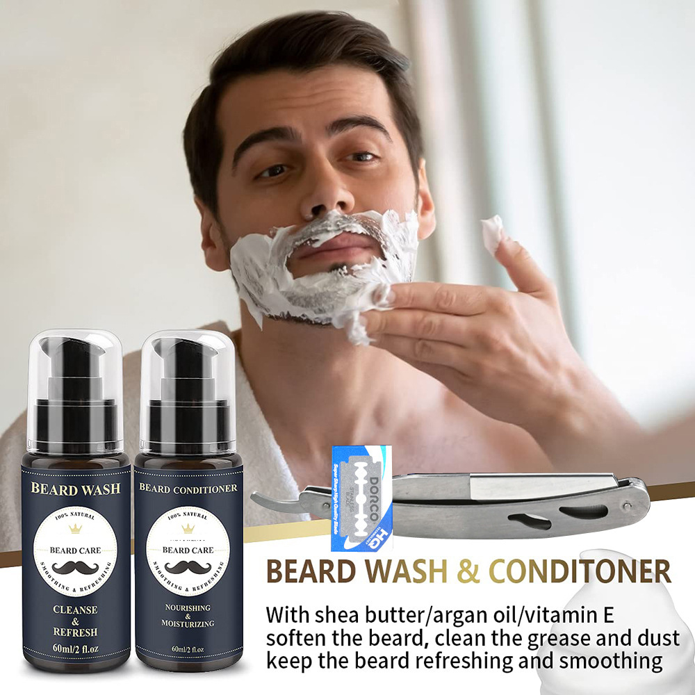 Care Roller Beard Care Balsam Comb Brush Pogonotomy Scissors Set — foto 9
