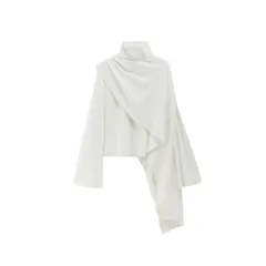 Women's Fashion Leisure Commute Bell Sleeve Turtleneck Shawl Top - White - View 1
