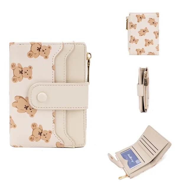 Women's Wallet Short Bear Printed Zipper Beige - Shop at LoveMi