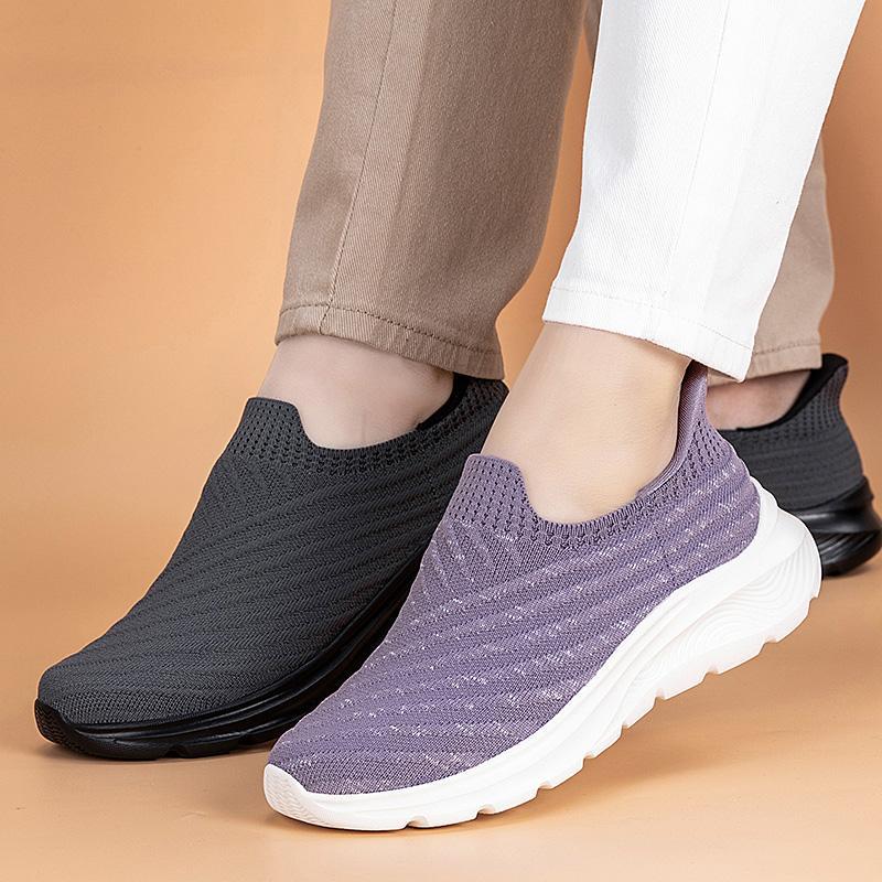 Womens Slip-on Sneakers Casual And Versatile Breathable Mom Shoes Solid-color Hiking Loafers