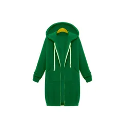Women's Mid-length Hooded Long Sleeve Sweater - Grass Green - View 1