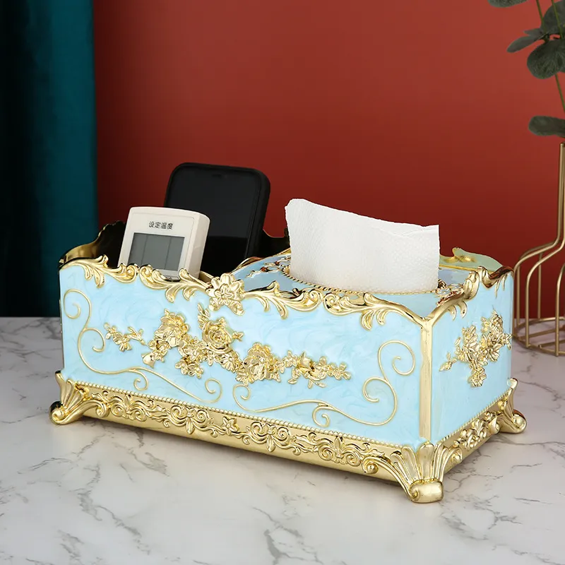 Household Multifunctional Remote Control Storage Box - Golden Blue
