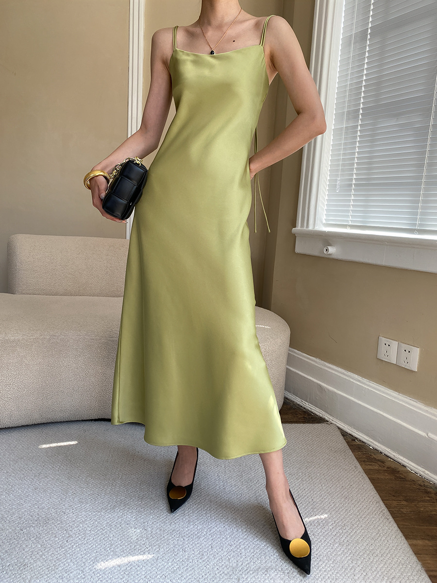 French Satin Glossy Drape Dress