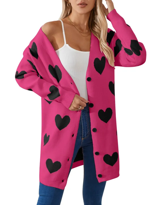 Fashion Love Mid length Coat Sweater Women Rose Red Black - Shop at LoveMi