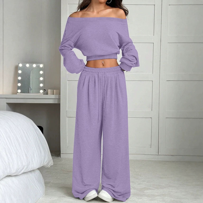 Womens Off-shoulder Casual Sweatshirt Set
