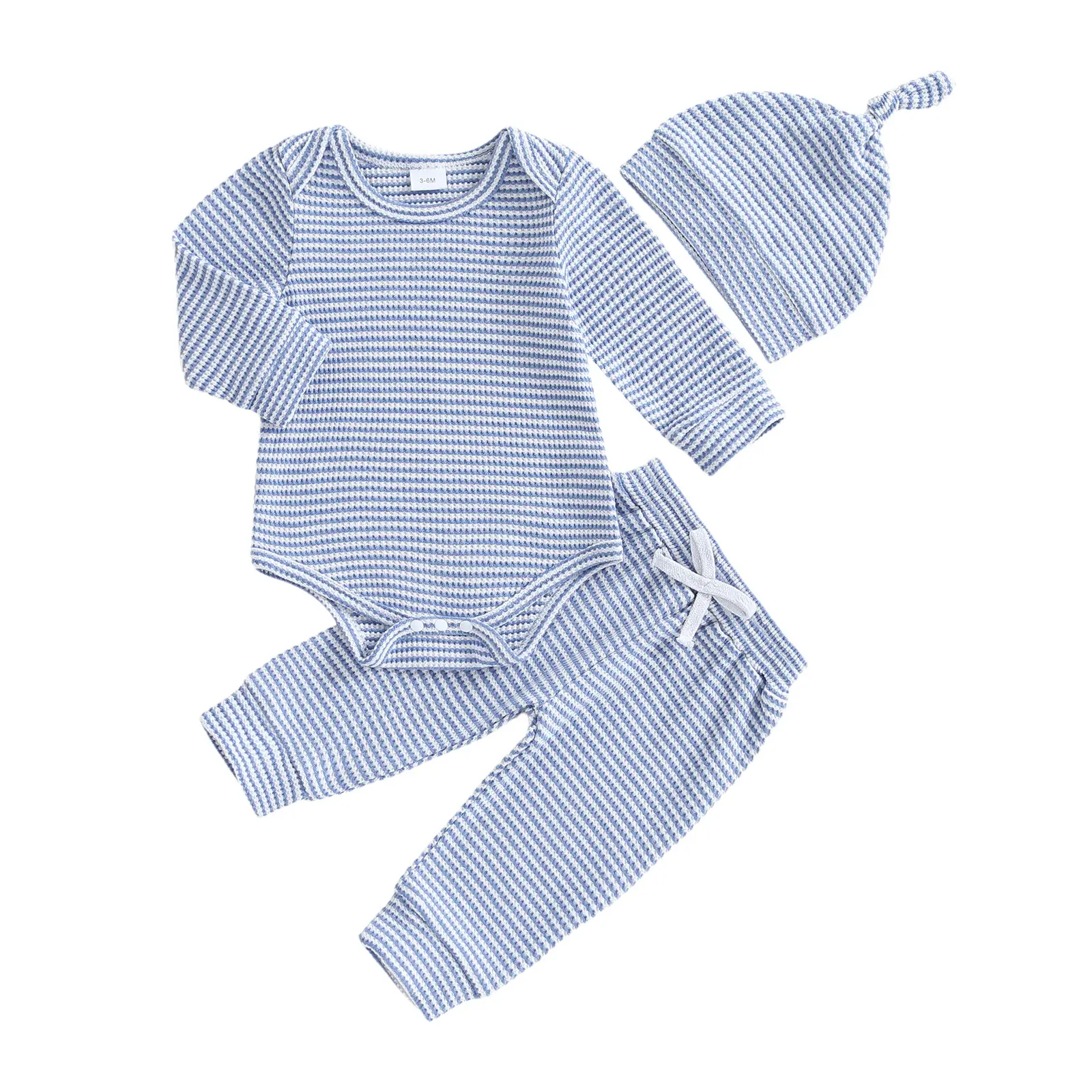 Long-sleeve Striped Triangle Onesie Pants And Hat