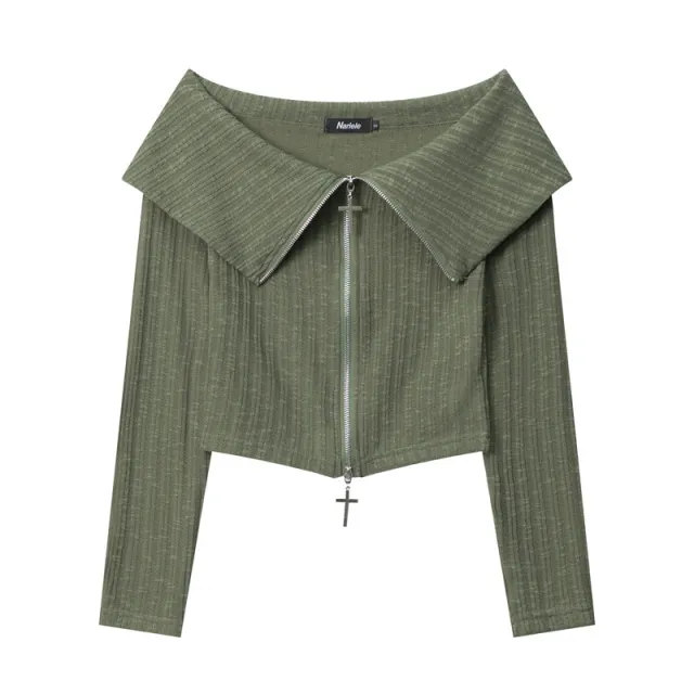 Women's Long sleeved Off neck Retro Green - Shop at LoveMi