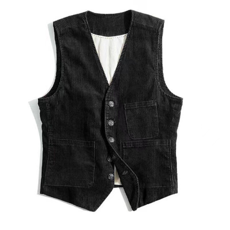 Mens Spring Autumn Corduroy Vest With Patchwork Design