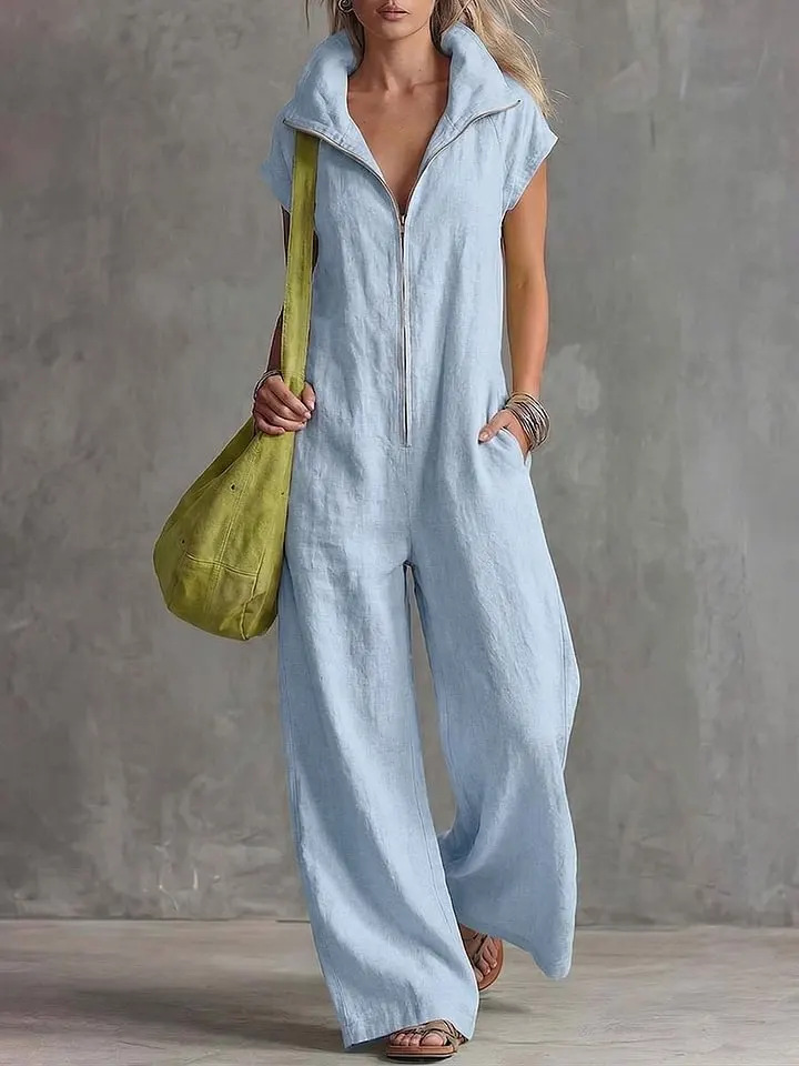 Women's loose sleeveless jumpsuit – all color options Apricot, Black, Light Blue, Navy Blue, Red