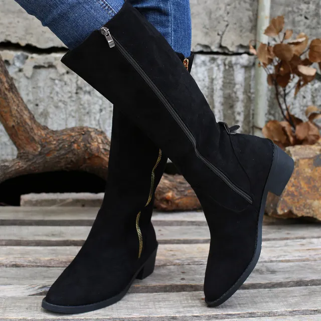 Autumn Long Tube Retro Chunky Heel Short Boots Black - Shop at LoveMi