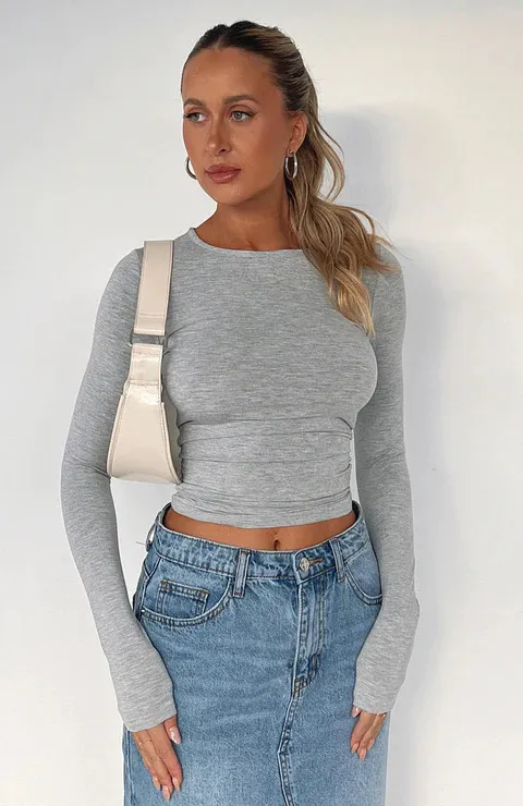Solid Color Slim Pullover Women's Clothing Casual Long Sleeve T shirt Light Gray - Shop at LoveMi
