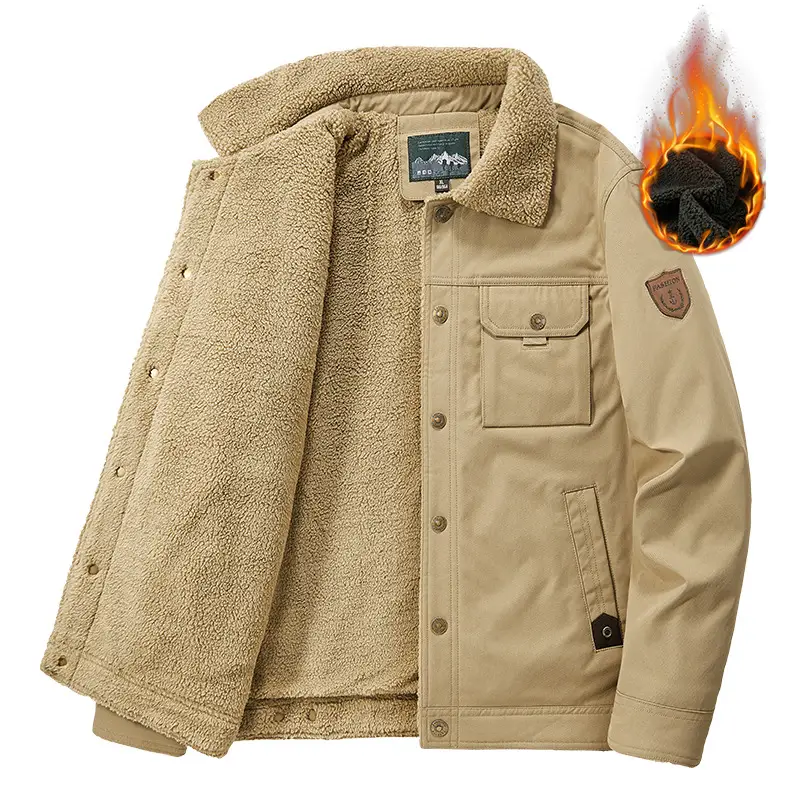 Washed Jacket For Men Fleece-lined And Thickened Lambswool Casual Style