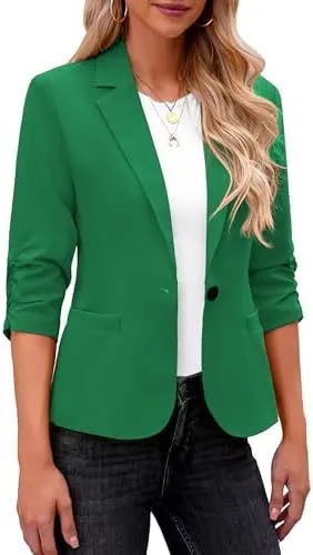 Women's Formal Three quarter Sleeve Business Casual Work Clothes Suit Jacket Green - Shop at LoveMi