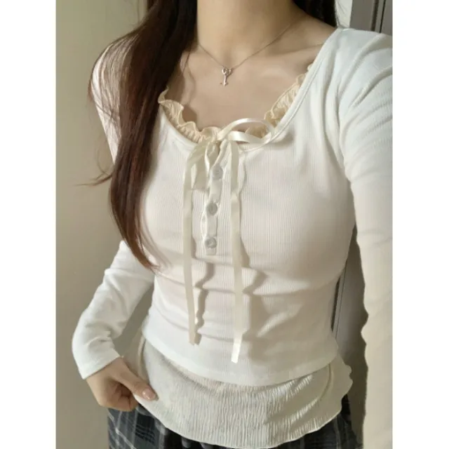 Pure Desire Lace Inner Match Bottoming Shirt White - Shop at LoveMi