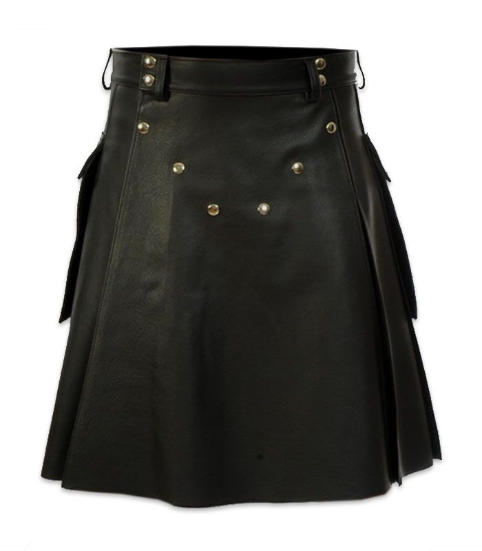 Scottish Festival Skirt Men's Multicolor Leather Pleated Skirt