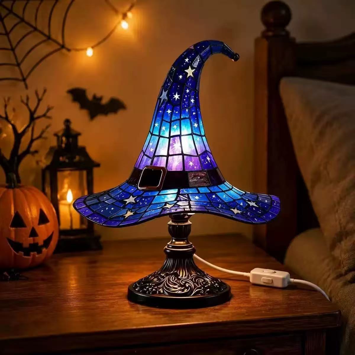 Lampa de noptieră din rășină pentru Halloween – Lampă de birou cu priză pentru decorare și iluminat ambiental