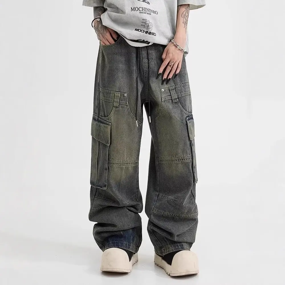 American-style Vintage Distressed Washed Springautumn Loose-fitting Straight-leg