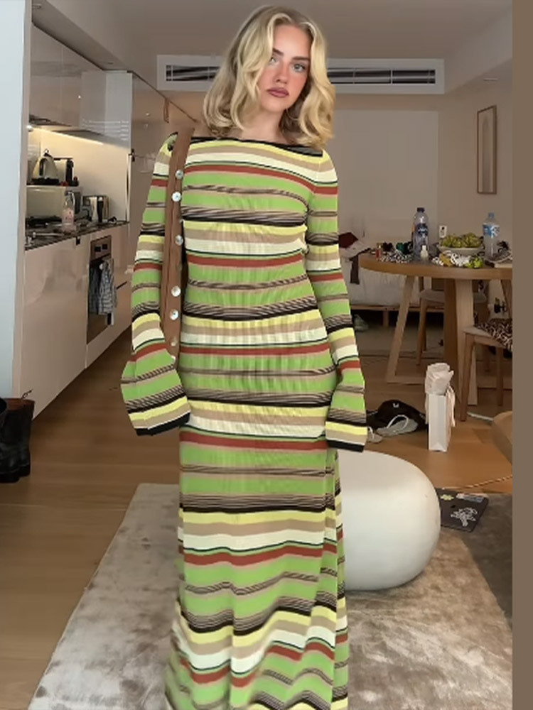 Womens Casual Flared Long-sleeve Dress