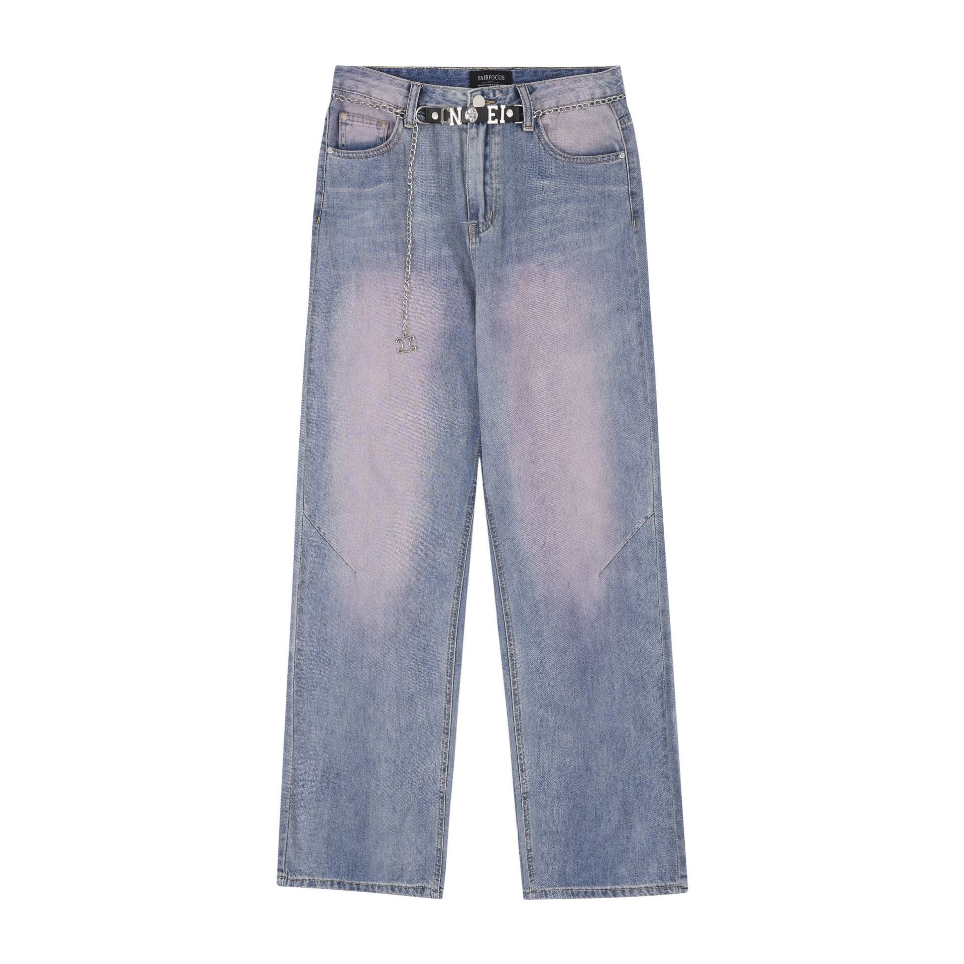 American style Distressed Heavy Industry Straight Casual Jeans Blue - Shop at LoveMi
