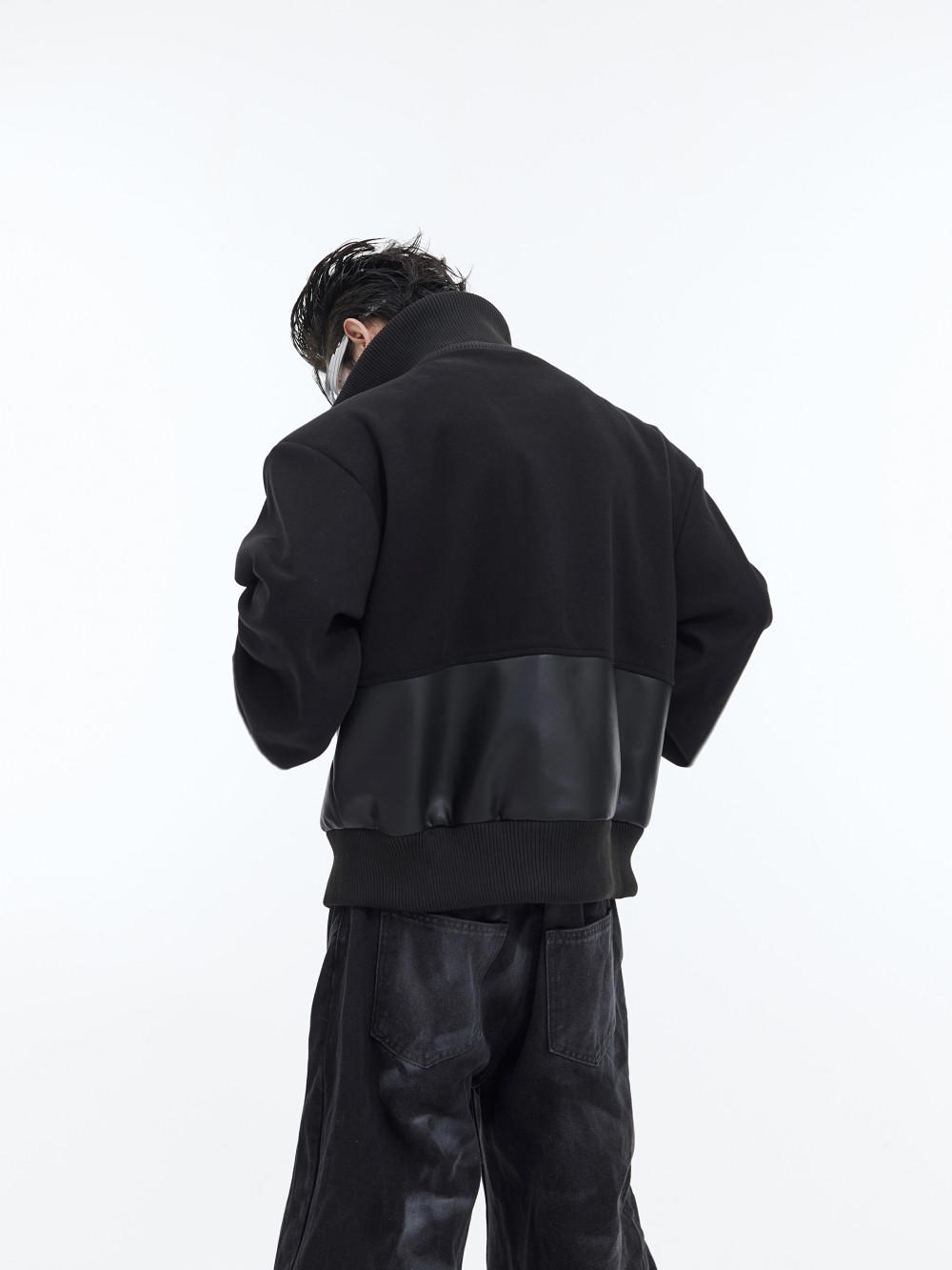 Stand Collar Padded Shoulder Short Jacket