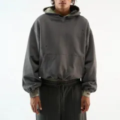 Simple And Stylish Color-blocked Camouflage Hoodie With A False Two-piece Design - Gray - View 1