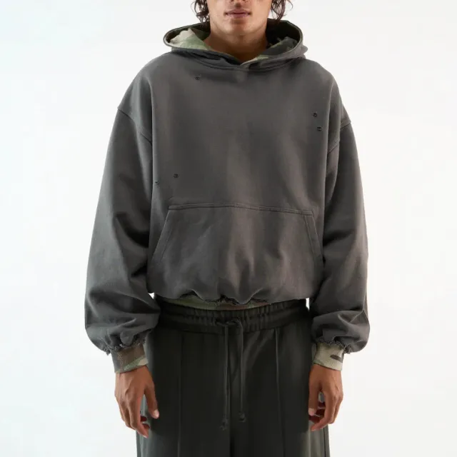 Simple And Stylish Color blocked Camouflage Hoodie With A False Two piece Design Gray - Shop at LoveMi