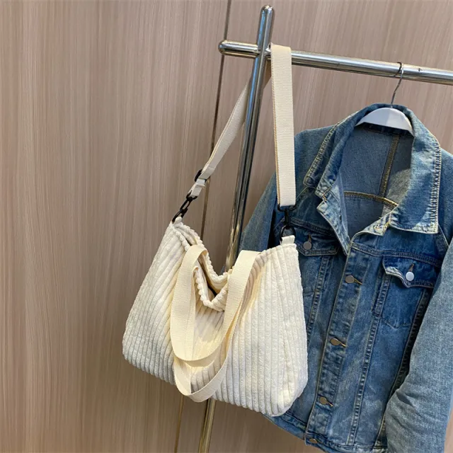 Corduroy Crossbody Shoulder Bag Women's Large Capacity White - Shop at LoveMi