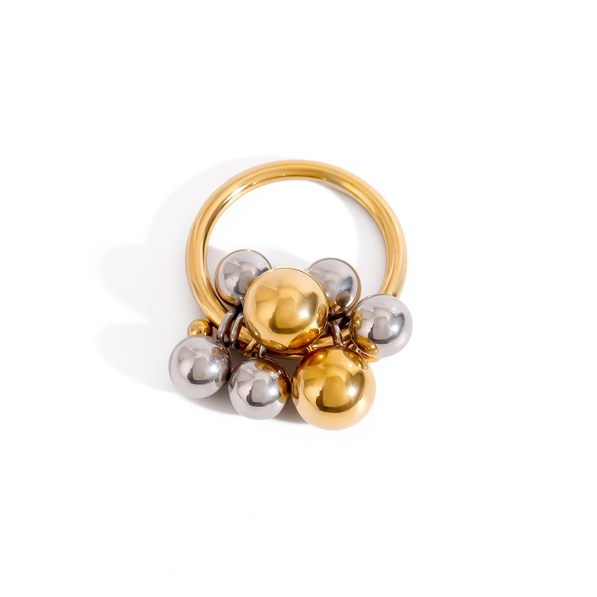 Stainless Steel Gold And Silver Color Matching Ball Movable Ring