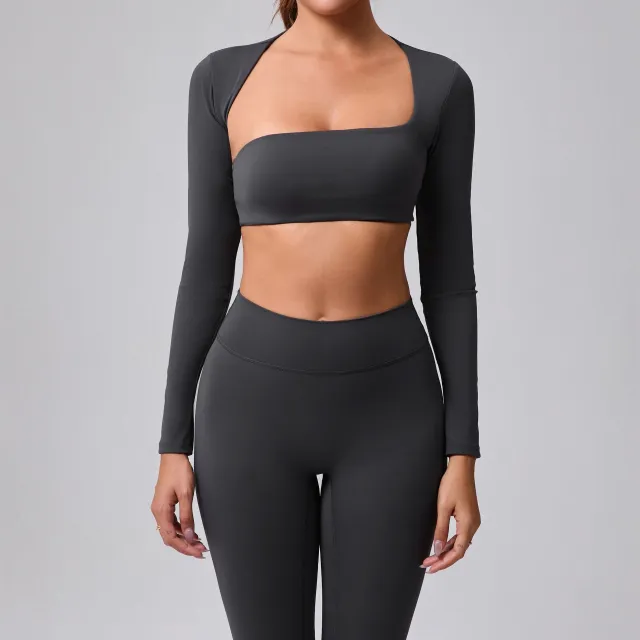 Autumn Sand Brushed Shawl Long Sleeve Yoga Wear Carbon Gray - Shop at LoveMi
