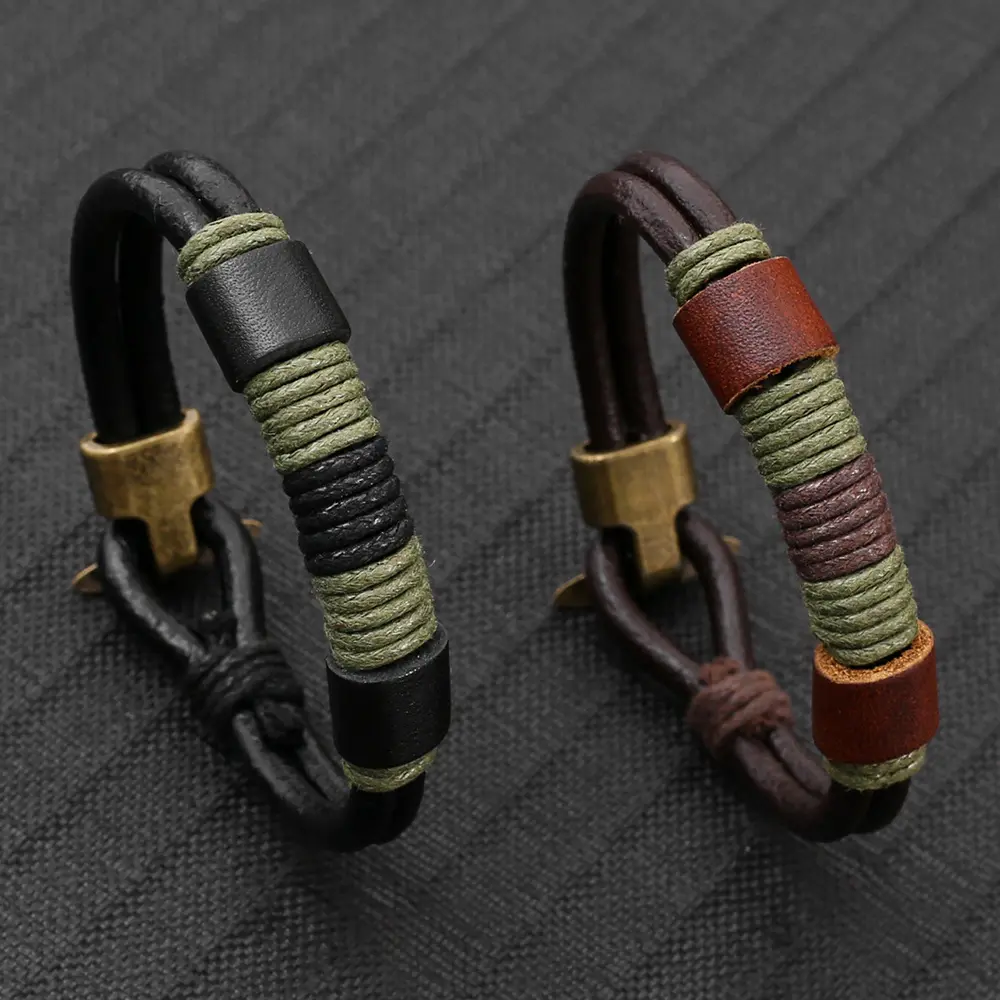 Mens Simple Vintage Woven Leather Bracelet