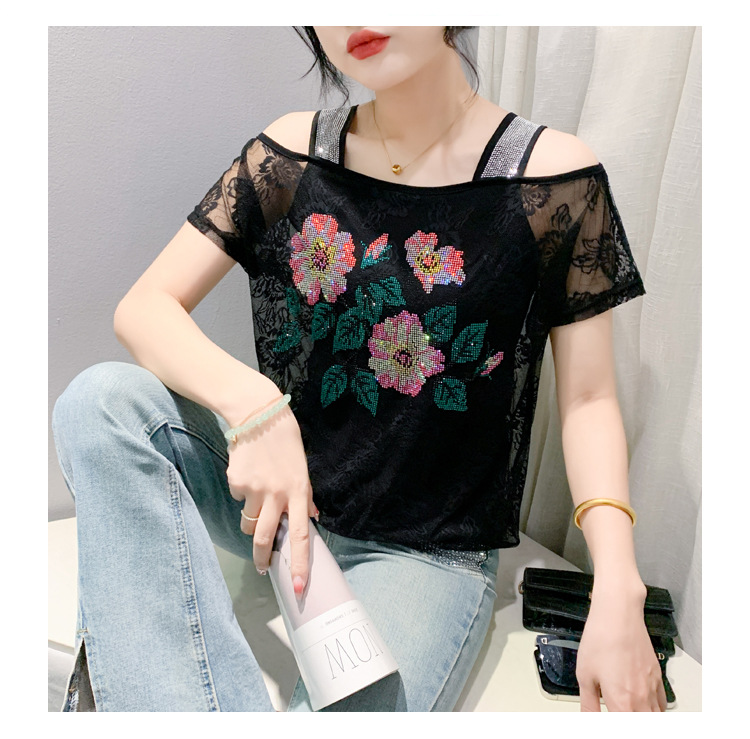 Title 8, Lace Off-the-shoulder Rhinestone Top