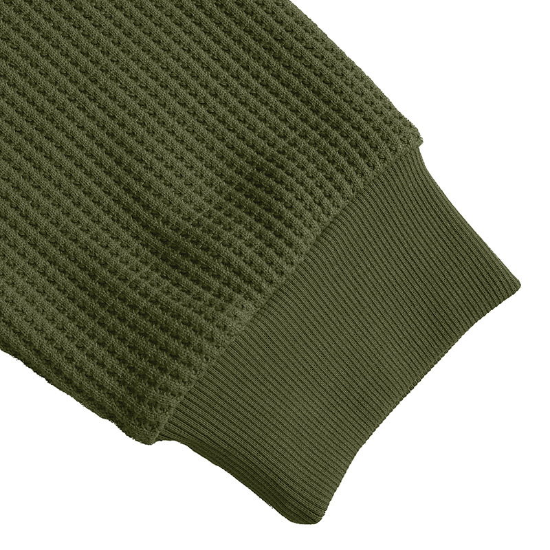 Men's Waffle-Texture Crew-Neck Sweatshirt - green waffle fabric and ribbed cuff close-up