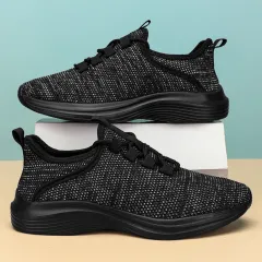 Summer Breathable Flyknit Surface Casual Fashion Sneaker - Black - View 1